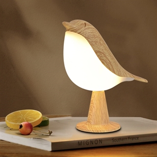 Fugl med LED-lys - Bordlampe - Træfarvet